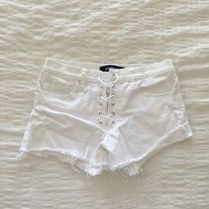 White Denim Lace-Up Shorts